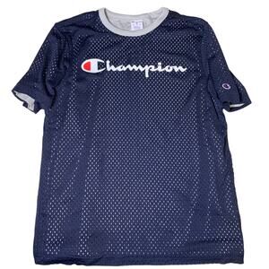 Champion's Tee Men's Medium Mesh Layered Leisure Spellout Logo Nautical Navy